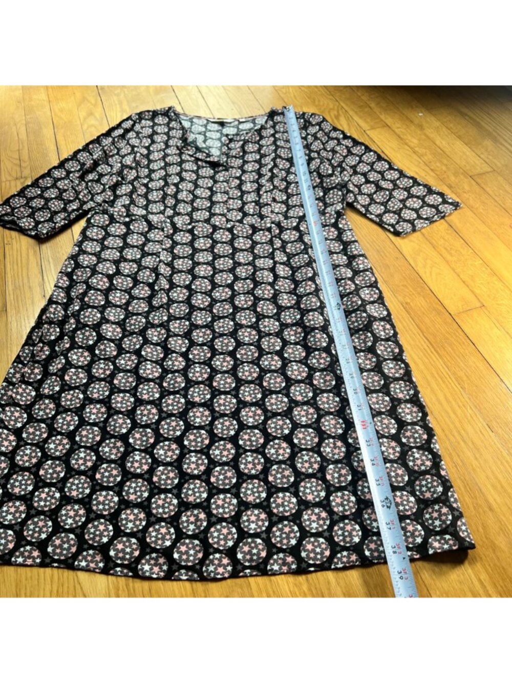 Boden Size 8R Black Pink White Star Polka Dot Ottilie Split Neck A-Line Dress - Picture 9 of 16